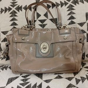 COACH Peyton Patent Leather Carryall Bag Purse Grey